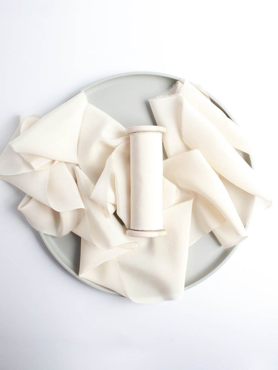 Antique White Silk Ribbon in Crepe de Chine - The Lesser Bear