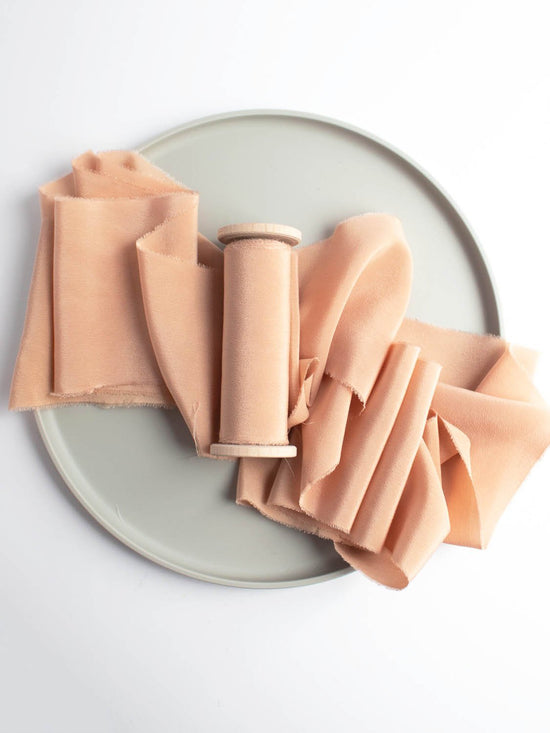 Blossom Pink Silk Ribbon in Crepe de Chine, Naturally Dyed *Sale - The Lesser Bear