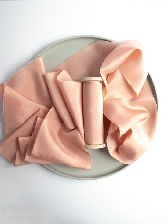 Blossom Pink Silk Ribbon in Habotai, Naturally Dyed *Sale - The Lesser Bear