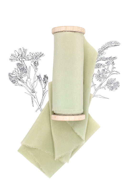 Lichen Green Silk Ribbon in Crepe de Chine, Naturally Dyed - The Lesser Bear