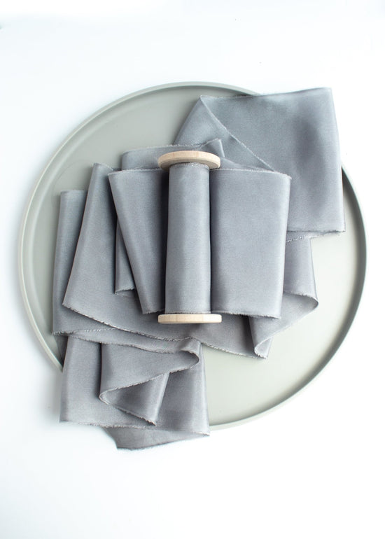 Lido Gray Blue Silk Ribbon in Habotai - The Lesser Bear