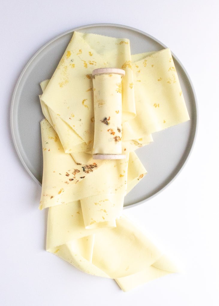 Limited Edition Eco Print #12 Crepe de Chine Silk Ribbon - Pale Yellow - The Lesser Bear