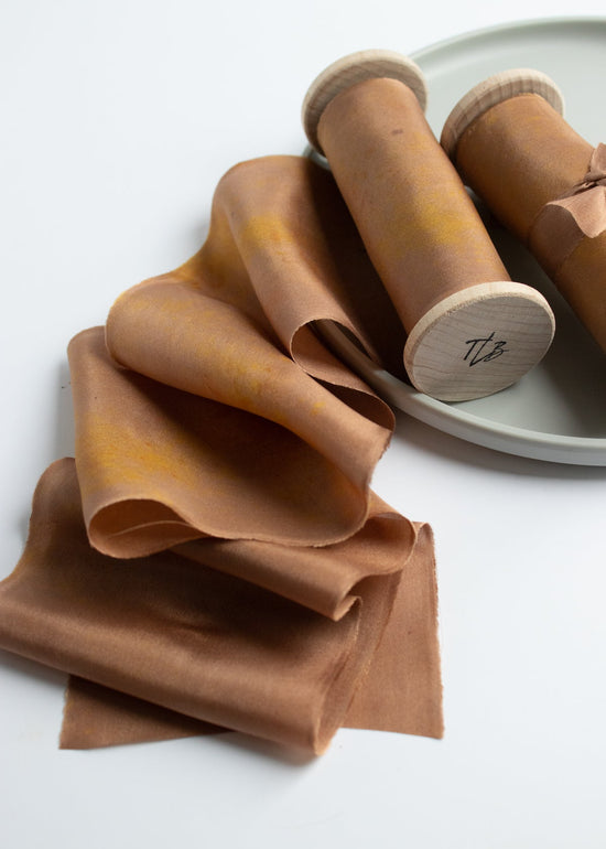 Limited Edition Eco Print #6 Habotai Silk Ribbon - Brown - The Lesser Bear