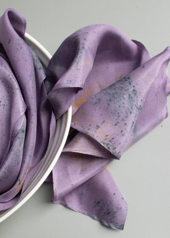 Load image into Gallery viewer, Limited Edition Eco Print #7 Habotai Silk Ribbon - Purple - The Lesser Bear
