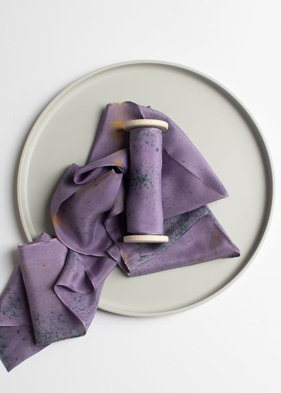 Limited Edition Eco Print #7 Habotai Silk Ribbon - Purple - The Lesser Bear