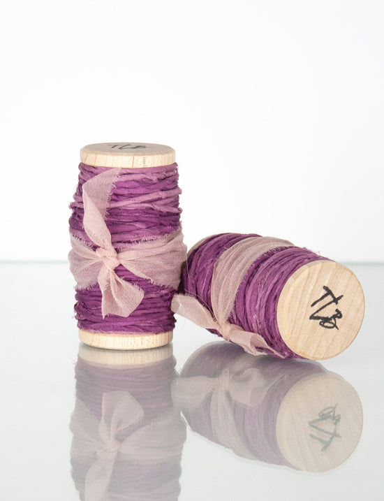 Load image into Gallery viewer, Mottled Purple Spun Silk Ribbon Twine - The Lesser Bear
