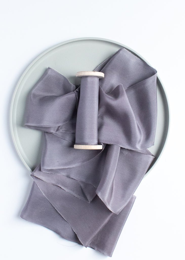 Load image into Gallery viewer, Muted Periwinkle Silk Ribbon in Habotai - The Lesser Bear

