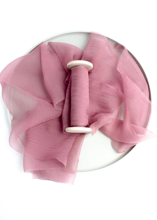 Soft Garnet Silk Ribbon in Gauze, Naturally Dyed - The Lesser Bear
