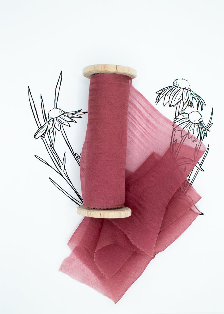 Load image into Gallery viewer, Soft Garnet Silk Ribbon in Gauze, Naturally Dyed - The Lesser Bear
