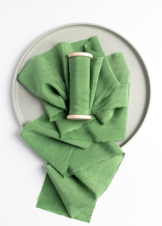 Spring Green Silk Ribbon in Crepe de Chine, Naturally Dyed - The Lesser Bear
